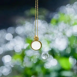 Hetian Jade Mirror Pendant S925 Sterling Silver Vintage Jade Necklace