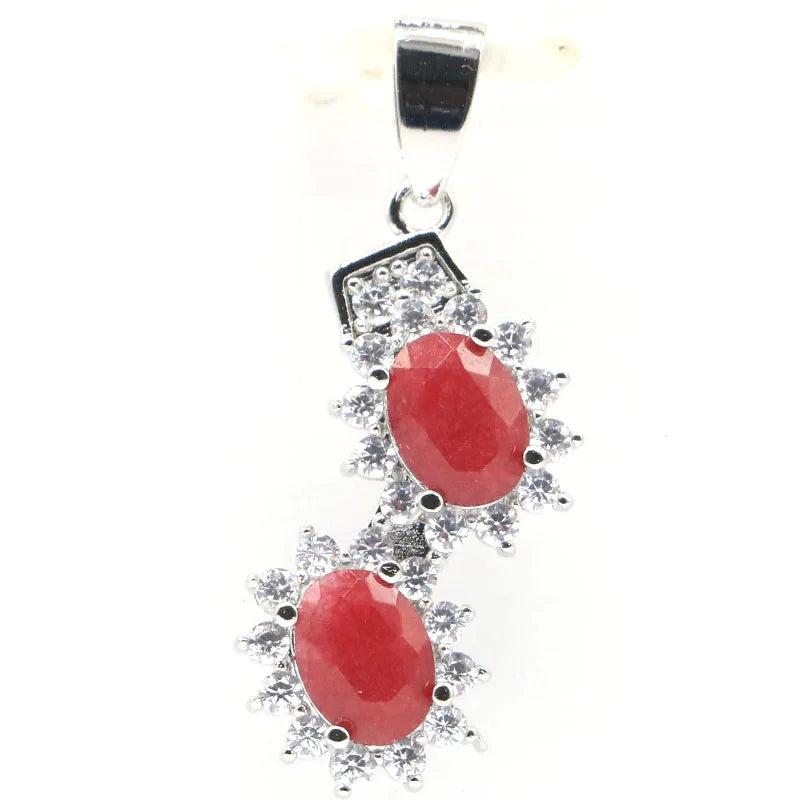 Lovely Red Ruby Green Emerald Sapphire CZ 925 Silver Pendant
