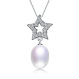 Natural Freshwater Oval Pearl Pendant Zircon Star Jewelry