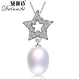 Natural Freshwater Oval Pearl Pendant Zircon Star Jewelry