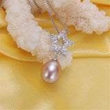 Natural Freshwater Oval Pearl Pendant Zircon Star Jewelry
