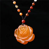 Natural Green Chalcedony Hand-carved Rose Pendant Boutique Jewelry