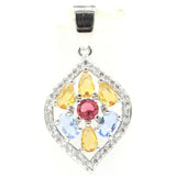 Pink Tourmaline Golden Citrine Violet Tanzanite CZ Silver Pendant