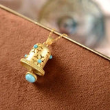 S925 Turquoise Bell Hollow Pendant Necklace