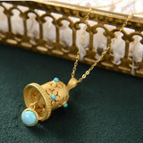 S925 Turquoise Bell Hollow Pendant Necklace