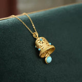 S925 Turquoise Bell Hollow Pendant Necklace
