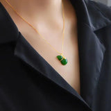 Hetian Jade Green Jade Pendant Gourd S925 Silver Pendant Women's Necklace