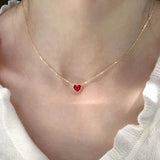 Ruby Heart Clavicle Chain Necklace