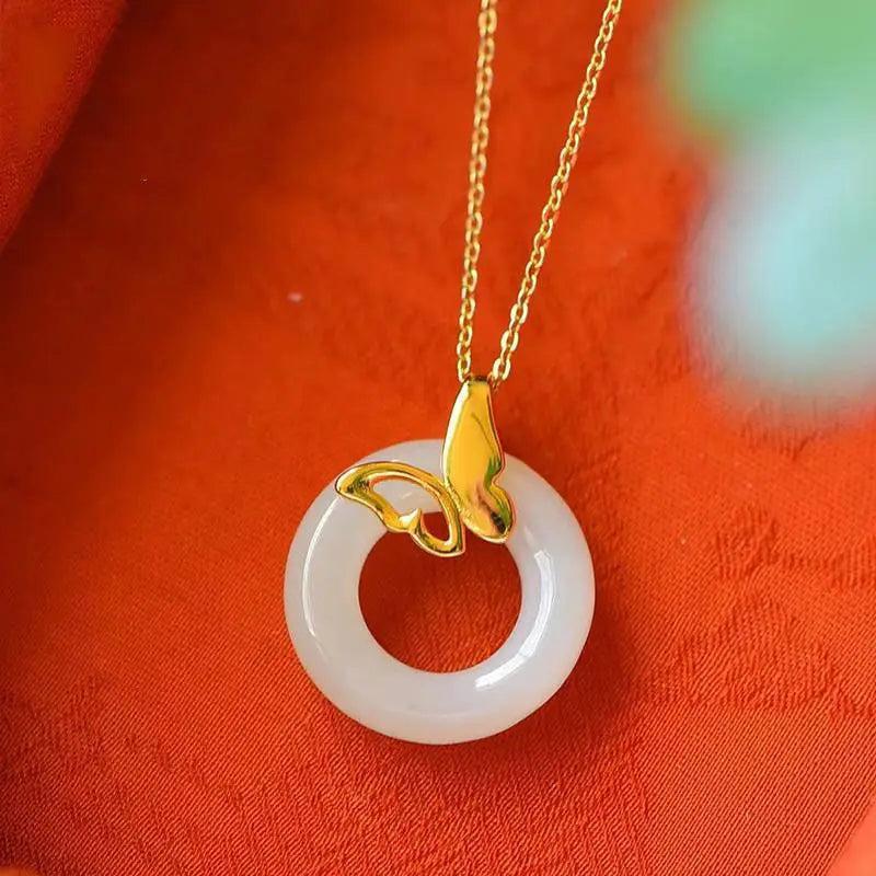 Hetian Jade Peace Buckle Butterfly Dance Pendant Sterling Silver Butterfly Jade