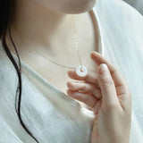 S925 Sterling Silver Hetian Jade Safety Buckle Pendant Necklace