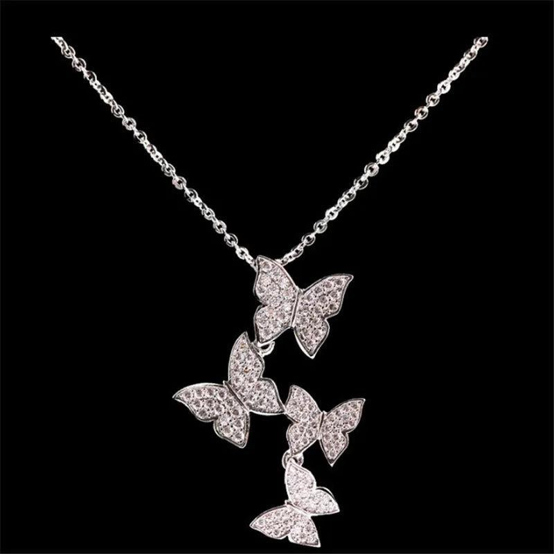 Butterfly Pendant 925 Silver Zircon Necklace Choker Jewelry