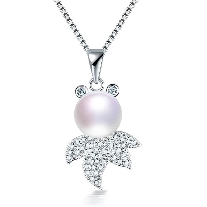 925 Silver Goldfish Pendant Necklace with Zircon