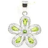 Pretty Flowers Green Peridot Aquamarine CZ Silver Pendant