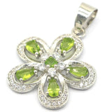 Pretty Flowers Green Peridot Aquamarine CZ Silver Pendant
