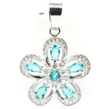 Pretty Flowers Green Peridot Aquamarine CZ Silver Pendant