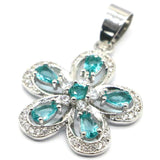 Pretty Flowers Green Peridot Aquamarine CZ Silver Pendant
