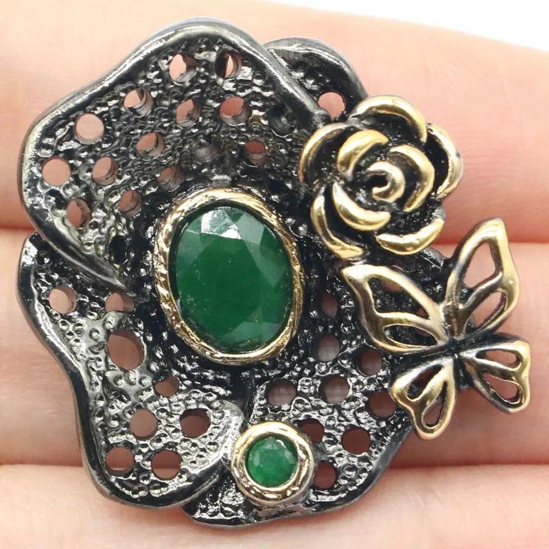 Bohemia Vintage Real Green Emerald Created Green Peridot Silver Pendant