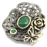 Bohemia Vintage Real Green Emerald Created Green Peridot Silver Pendant