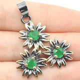 Neo-Gothic Vintage Green Emerald Red Ruby Silver Pendant