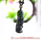 Natural Green Jade Guanyin Pendant Necklace Chinese Amulet