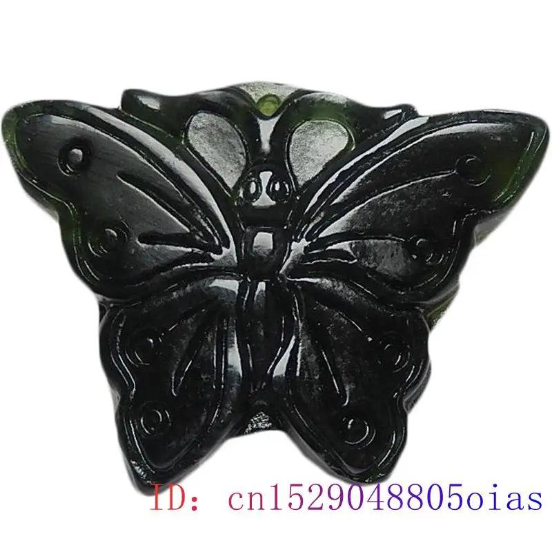 Jade Butterfly Pendant Carved Natural Charm Necklace
