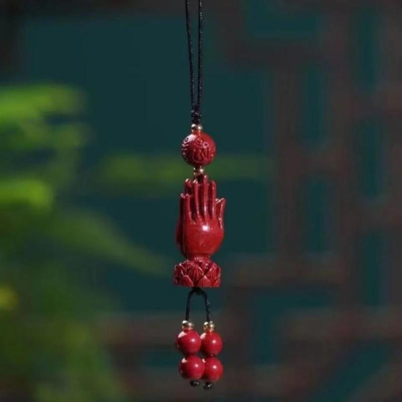 Cinnabar Buddha Hand Key Chain Chinese Charm Amulet Bag Buckle Pendant