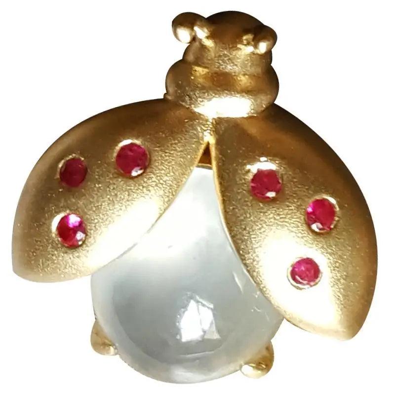 Natural Ice Chalcedony 7-Star Ladybug Necklace Pendant Silver Jewelry