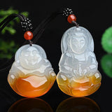 Natural Yellow Agate Guanyin Buddha Pendant Jadeite Necklace