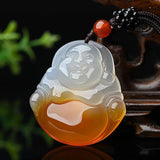 Natural Yellow Agate Guanyin Buddha Pendant Jadeite Necklace