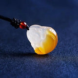 Natural Yellow Agate Guanyin Buddha Pendant Jadeite Necklace