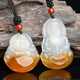Natural Yellow Agate Guanyin Buddha Pendant Jadeite Necklace