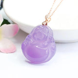 Natural Purple Agate Buddha Pendant Amulet Hand-Carved Luck