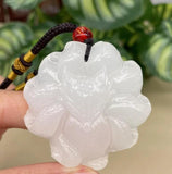 Afghan Jade 9 Tailed Fox Necklace Pendant Hand Carved Luck Amulet