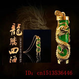Green Jade Dragon Pillar Pendant 925 Silver Necklace