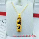Green Jade Dragon Pillar Pendant 925 Silver Necklace