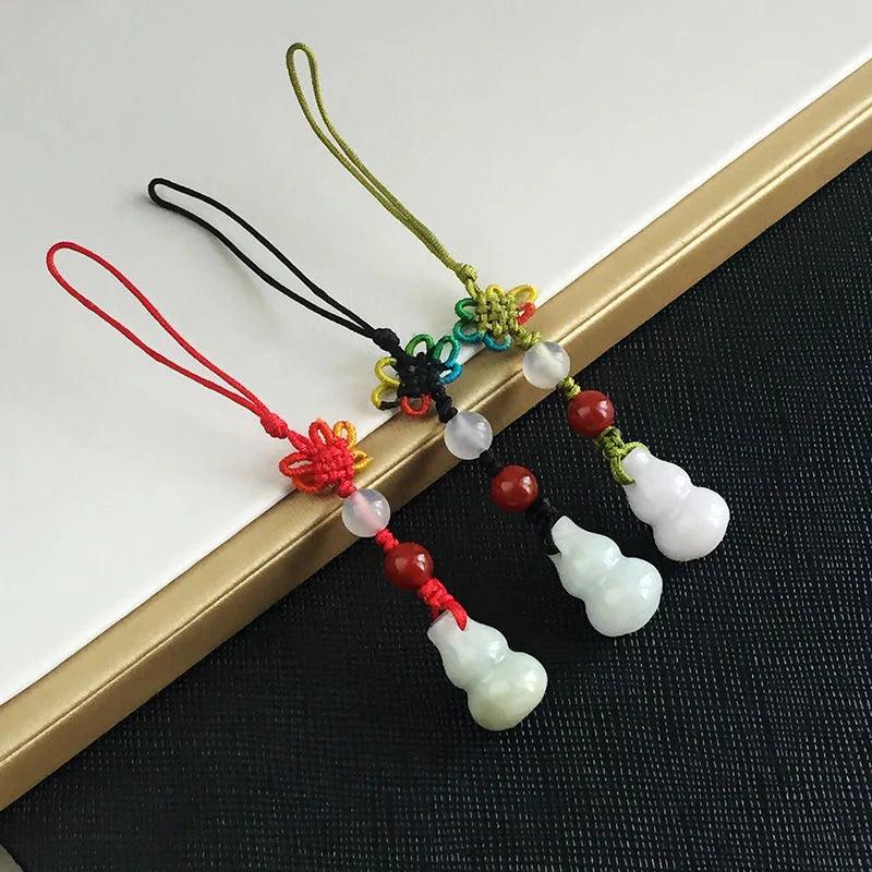 Natural Emerald Chinese Gourd DIY Phone Chain Key Ring