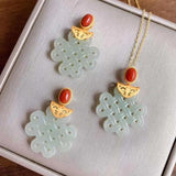 Hetian Jade Hollow Carved Chinese Knot Pendant Ruyi Necklace