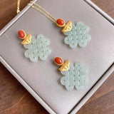 Hetian Jade Hollow Carved Chinese Knot Pendant Ruyi Necklace