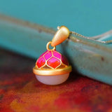 Gold-Plated Clavicle Necklace Hetian Jade Pendant Sweet Little Bell Shape