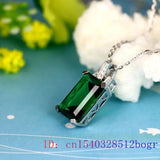 Vintage Zircon Pendant Necklace Green Crystal 925 Silver