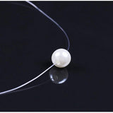 925 Silver Fishing Line Pearl Necklace Pendant Jewelry N03