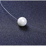 925 Silver Fishing Line Pearl Necklace Pendant Jewelry N03