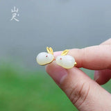 Hetian Jade Hare Rabbit Stud Earrings 925 Silver Animal Jade Earrings
