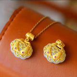 Ethnic Style Pisces Safety Lock Pendant S925 Sterling Silver Plated Hetian Jade