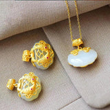Ethnic Style Pisces Safety Lock Pendant S925 Sterling Silver Plated Hetian Jade