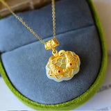 Ethnic Style Pisces Safety Lock Pendant S925 Sterling Silver Plated Hetian Jade