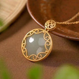 Peace Buckle Ladies' Pendant S925 Sterling Silver Plated Hetian Jade Chain Retro