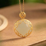 Peace Buckle Ladies' Pendant S925 Sterling Silver Plated Hetian Jade Chain Retro