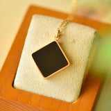 Women's Hetian Dark Jade Necklace - 925 Sterling Silver Gilding