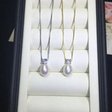 Freshwater Pearl Necklace with Zircon Pendants